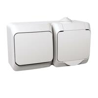Zásuvka 2P+T/16A/250V + prepínač (6) 16AX/250V (SS) IP44 biela Cedar Plus (Schneider)