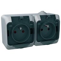 Dvojzásuvka 2P+T/16A/250V clonky transp. (SS) IP44 sivá Cedar Plus (Schneider)